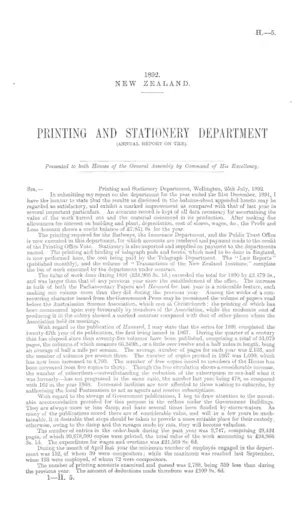 PRINTING AND STATIONERY DEPARTMENT (ANNUAL REPORT ON THE).