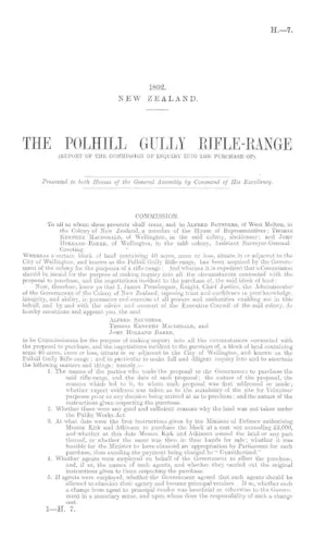 THE POLHILL GULLY RIFLE-RANGE (REPORT OF THE COMMISSION OF INQUIRY INTO THE PURCHASE OF).