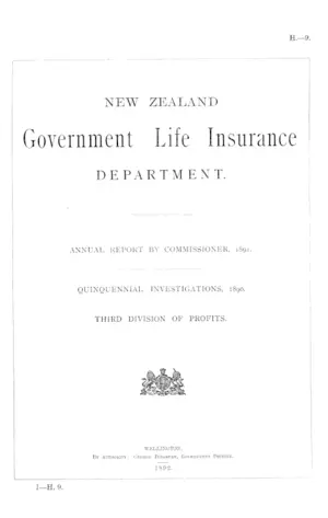 NEW ZEALAND Government Life Insurance DEPARTMENT.