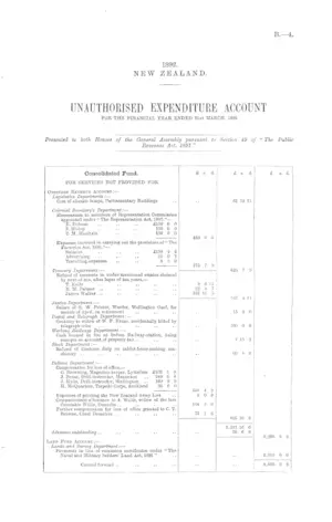 UNAUTHORISED EXPENDITURE ACCOUNT FOR THE FINANCIAL YEAR ENDED 31st MARCH, 1892.