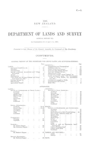 DEPARTMENT OF LANDS AND SURVEY (ANNUAL REPORT ON). [In Continuation of C.-1 and C.-1A, 1891.]
