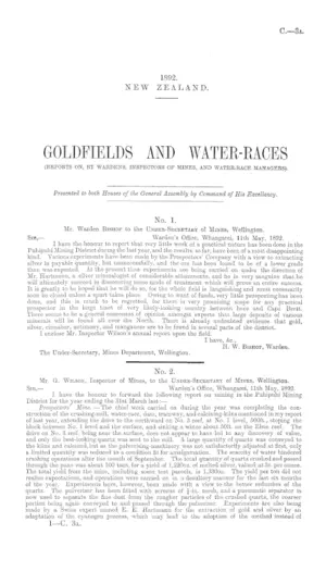 GOLDFIELDS AND WATER-RACES (REPORTS ON, BY WARDENS, INSPECTORS OF MINES, AND WATER-RACE MANAGERS).