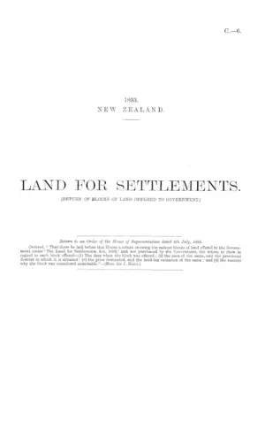 LAND FOR SETTLEMENTS. (RETURN OF BLOCKS OF LAND OFFERED TO GOVERNMENT.)