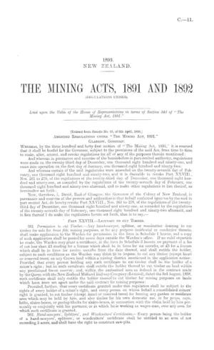 THE MINING ACTS, 1891 AND 1892 (REGULATIONS UNDER).