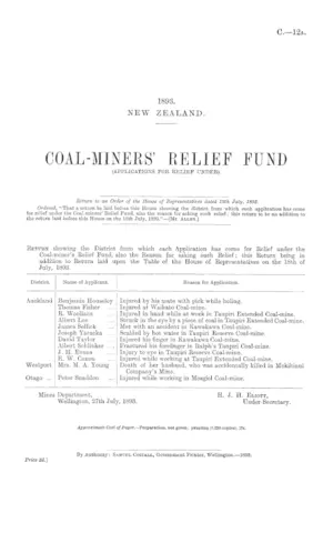 COAL-MINERS' RELIEF FUND (APPLICATIONS FOR RELIEF UNDER).