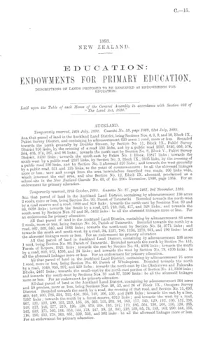 EDUCATION: ENDOWMENTS FOR PRIMARY EDUCATION. DESCRIPTIONS OF LANDS PROPOSED TO BE RESERVED AS ENDOWMENTS FOR EDUCATION.