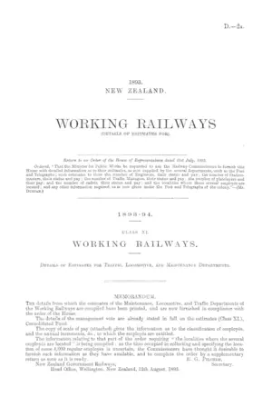 WORKING RAILWAYS (DETAILS OF ESTIMATES FOR).