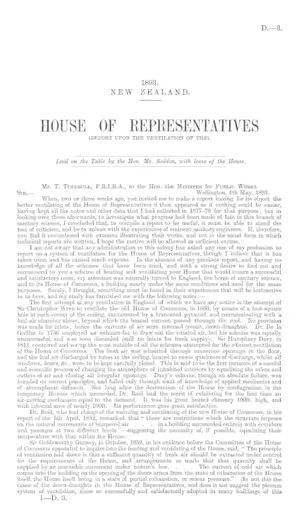 HOUSE OF REPRESENTATIVES (REPORT UPON THE VENTILATION OF THE).