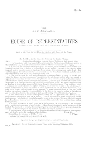 HOUSE OF REPRESENTATIVES (REPORT BY Mr. J. O'DEA UPON THE VENTILATION OF THE).