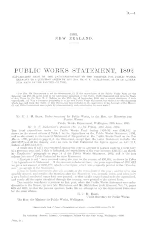 PUBLIC WORKS STATEMENT, 1892 EXPLANATION MADE BY THE UNDER-SECRETARY TO THE MINISTER FOR PUBLIC WORKS, RELATIVE TO A QUESTION ASKED BY THE Hon. Mr. G.F. RICHARDSON, AS TO AN ALTERATION MADE IN THE FIGURES OF THE).