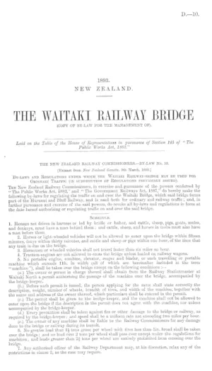 THE WAITAKI RAILWAY BRIDGE (COPY OF BY-LAW FOR THE MANAGEMENT OF).