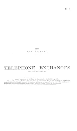 TELEPHONE EXCHANGES (RETURNS RELATIVE TO).