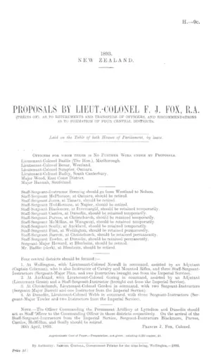PROPOSALS BY LIEUT-COLONEL F. J. FOX, R.A. (PRECIS OF), AS TO RETIREMENTS AND TRANSFERS OF OFFICERS, AND RECOMMENDATIONS AS TO FORMATION OF FOUR CENTRAL DISTRICTS.