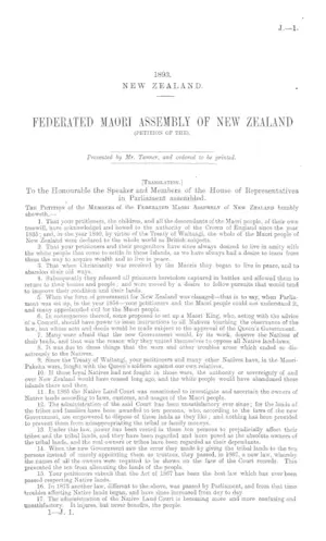 FEDERATED MAORI ASSEMBLY OF NEW ZEALAND (PETITION OF THE).