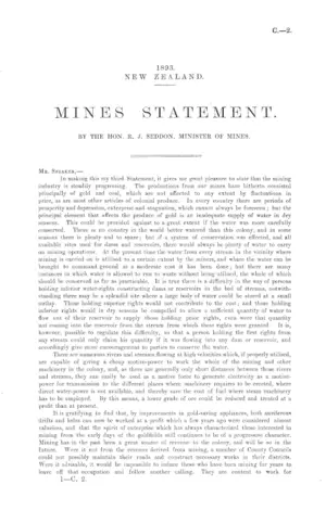 MINES STATEMENT. BY THE HON. R.J. SEDDON, MINISTER OF MINES.