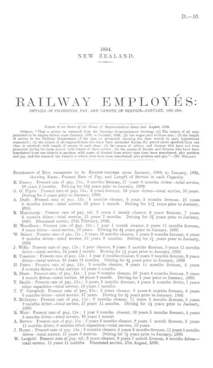 RAILWAY EMPLOYÉS: DETAILS OF PROMOTION, PAY, AND LENGTH OF SERVICE—JANUARY, 1889-1894.