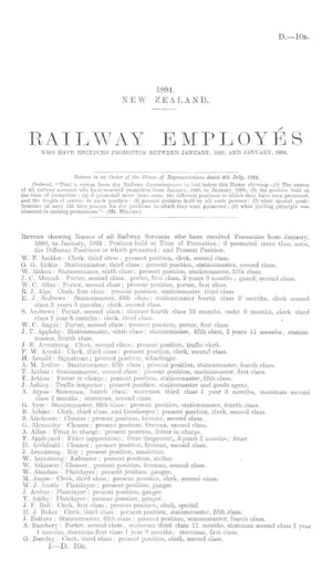 RAILWAY EMPLOYÉS WHO HAVE RECEIVED PROMOTION BETWEEN JANUARY, 1889, AND JANUARY, 1894.