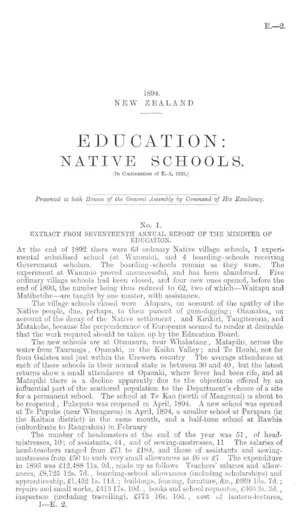 EDUCATION: NATIVE SCHOOLS. [In Continuation of E.-2, 1893.]