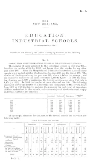 EDUCATION: INDUSTRIAL SCHOOLS. [In continuation of E.-3, 1893.]