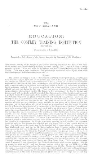 EDUCATION: THE COSTLEY TRAINING INSTITUTION (REPORT OF).