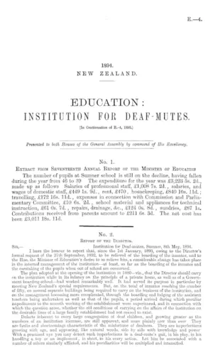 EDUCATION: INSTITUTION FOR DEAF-MUTES. [In Continuation of E.-4, 1893.]