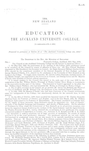 EDUCATION: THE AUCKLAND UNIVERSITY COLLEGE. [In continuation of E.-8, 1893.]