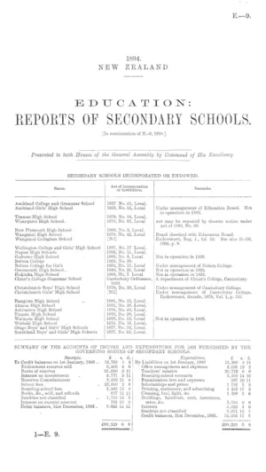 EDUCATION: REPORTS OF SECONDARY SCHOOLS. [In continuation of E.-9, 1893.]