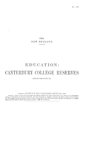 EDUCATION: CANTERBURY COLLEGE RESERVES (DETAILS RELATIVE TO).