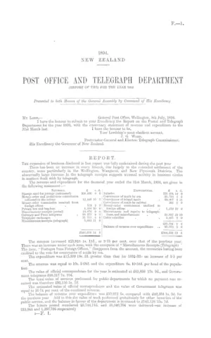 POST OFFICE AND TELEGRAPH DEPARTMENT (REPORT OF THE) FOR THE YEAR 1893.