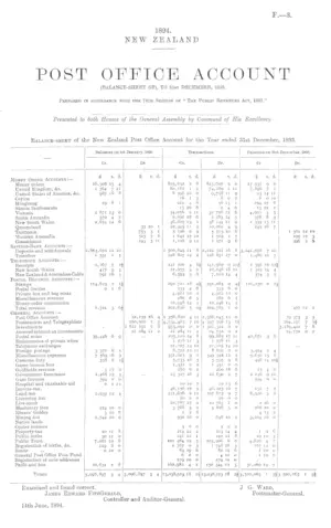 POST OFFICE ACCOUNT (BALANCE-SHEET OF), TO 31st DECEMBER, 1893. Prepared in accordance with the 74th Section of "The Public Revenues Act, 1891."