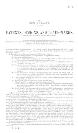 PATENTS, DESIGNS, AND TRADE-MARKS. (FIFTH ANNUAL REPORT OF THE REGISTRAR.)