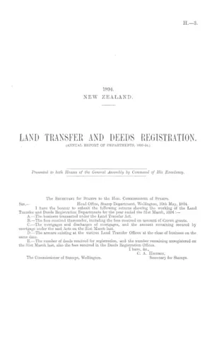 LAND TRANSFER AND DEEDS REGISTRATION. (ANNUAL REPORT OF DEPARTMENTS, 1893-94.)