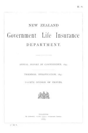 NEW ZEALAND Government Life Insurance DEPARTMENT.