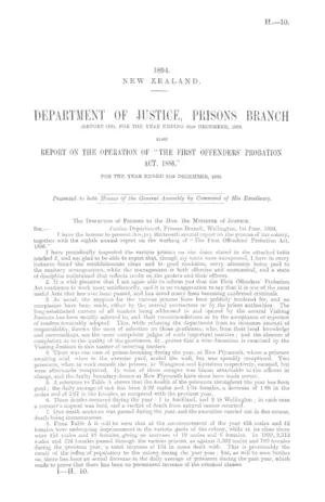 DEPARTMENT OF JUSTICE, PRISONS BRANCH (REPORT ON), FOR THE YEAR ENDING 31st DECEMBER, 1893. ALSO REPORT ON THE OPERATION OF "THE FIRST OFFENDERS' PROBATION ACT, 1886," FOR THE YEAR ENDED 31st DECEMBER, 1893.