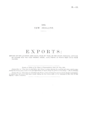 EXPORTS: RETURN OF THE QUANTITY AND VALUE, YEAR BY YEAR, OF THE SEVEN PRINCIPAL ARTICLES. OF EXPORT FOR THE PAST TWENTY YEARS; ALSO, PRICES AT WHICH THEY HAVE BEEN VALUED.