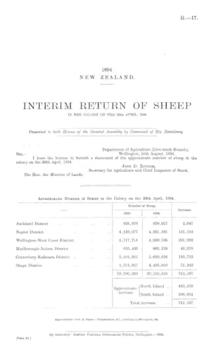 INTERIM RETURN OF SHEEP IN THE COLONY ON THE 30th APRIL, 1894.