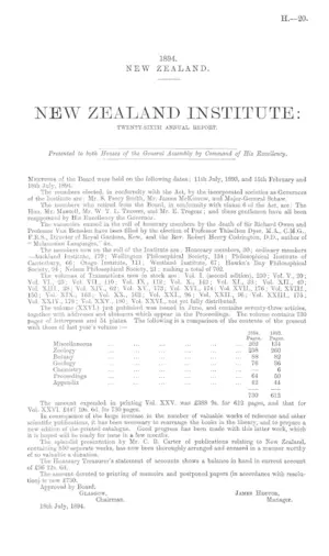 NEW ZEALAND INSTITUTE: TWENTY-SIXTH ANNUAL REPORT.