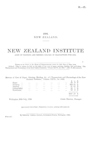 NEW ZEALAND INSTITUTE (COST OF PRINTING AND BINDING VOLUME OF TRANSACTIONS FOR 1893).