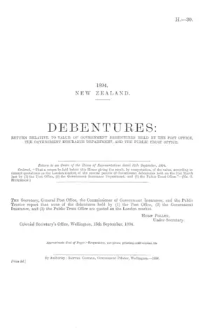 DEBENTURES: RETURN RELATIVE TO VALUE OF GOVERNMENT DEBENTURES HELD BY THE POST OFFICE, THE GOVERNMENT INSURANCE DEPARTMENT, AND THE PUBLIC TRUST OFFICE.