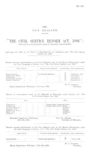 "THE CIVIL SERVICE REFORM ACT, 1886": RETURN OF APPOINTMENTS MADE IN SEVERAL DEPARTMENTS.