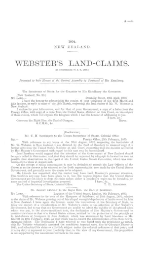 WEBSTER'S LAND-CLAIMS. [In continuation of A.-4, 1893.]