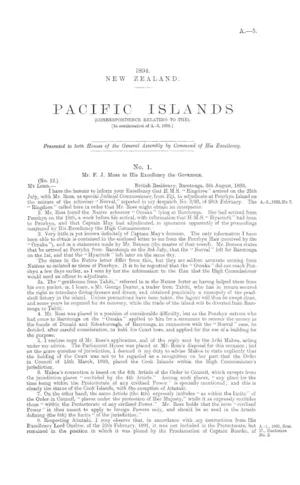 PACIFIC ISLANDS (CORRESPONDENCE RELATING TO THE). [In continuation of A.-5, 1893.]