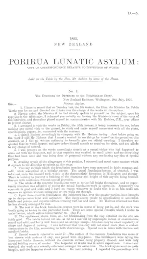 PORIRUA LUNATIC ASYLUM: COPY OF CORRESPONDENCE RELATIVE TO INSPECTION OF WORKS.