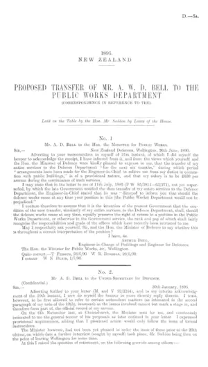 PROPOSED TRANSFER OF MR. A.W.D. BELL TO THE PUBLIC WORKS DEPARTMENT (CORRESPONDENCE IN REFERENCE TO THE).
