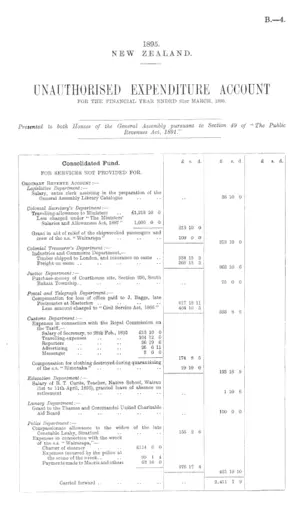 UNAUTHORISED EXPENDITURE ACCOUNT FOR THE FINANCIAL YEAR ENDED 31st MARCH, 1895.