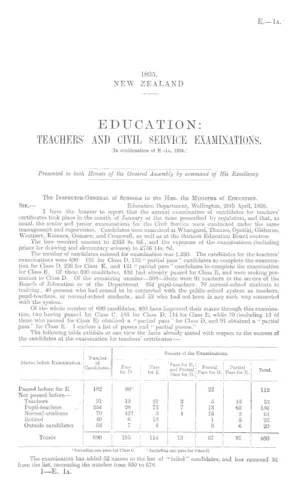 EDUCATION: TEACHERS' AND CIVIL SERVICE EXAMINATIONS. [In continuation of E.-1a, 1894.]