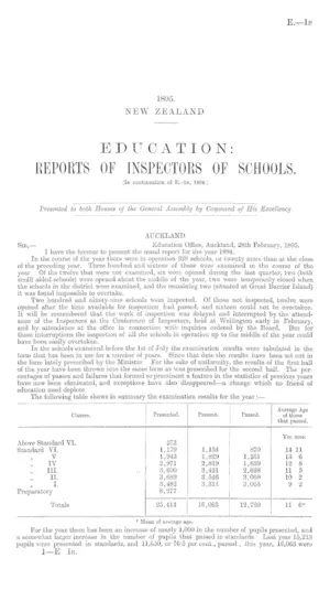 EDUCATION: REPORTS OF INSPECTORS OF SCHOOLS. [In continuation of E.-1b, 1894.]