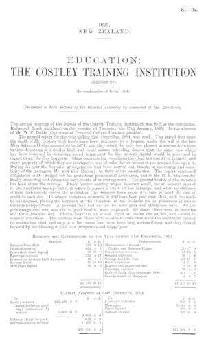 EDUCATION: THE COSTLEY TRAINING INSTITUTION (REPORT OF). [In continuation of E.-3a, 1894.]