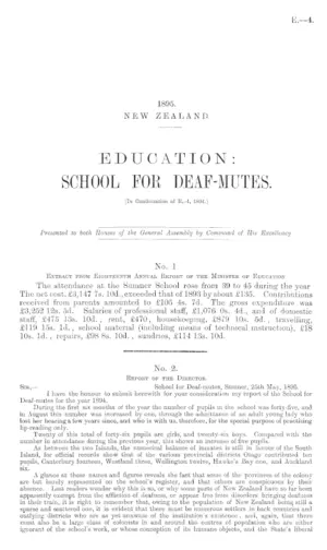 EDUCATION: SCHOOL FOR DEAF-MUTES. [In Continuation of E.-4, 1894.]