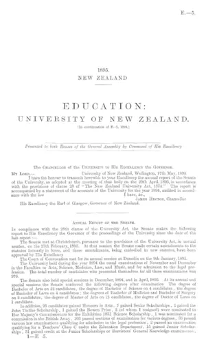 EDUCATION: UNIVERSITY OF NEW ZEALAND. [In continuation of E.-5, 1894.]